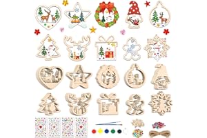 Happirra Weihnachten Bastelset Kinder DIY Holzanhänger 60 Stück mit 10 Motiven, Weihnachtsanhänger Basteln ab 4 5 6 7 8 9 Jahre, Weihnachtsbasteln mit Kindern, Holz Weihnachtsdeko für Weihnachtsbaum