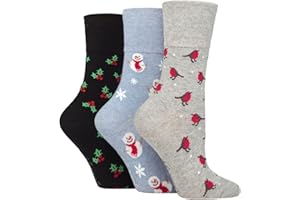 SockShop Gentle Grip Ladies Cotton Christmas Socks Pack of 3