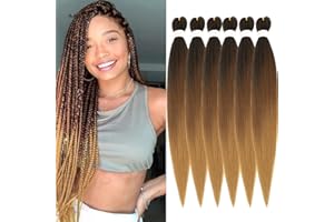 WIGENIUS Pre Stretched Braiding Hair Extensions 30 Inch 6 Packs Ombre Brown Professional Synthetic Fiber Itch Free Crochet EZ Braids Yaki Texture Braiding Hair Extensions(30 inch,1B/30/27)