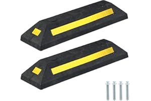 Relaxdays Fermaruota Garage, Set 2 Cunei Paracolpi Ferma Ruote Parcheggio Auto e Moto, HLP: 8,5x53x14,5 cm, Nero Giallo