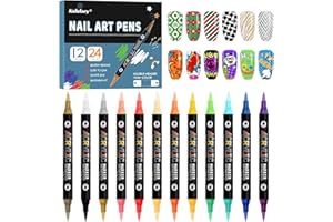 Kalolary Juego de 12 bolígrafos 3D para arte de uñas con purpurina, bolígrafo de dibujo de graffiti de uñas, bolígrafos de esmalte de uñas, herramientas de manicura de punta fina para pintar uñas