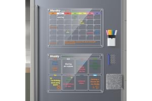 BAILKIND Magnetic Fridge Calendar, Monthly & Weekly Acrylic Calendar Planner Dry Erase Board Set for Refrigerator/Glass/Kitchen/Office, 6 Markers (2-Pack, 17"x12") 2024