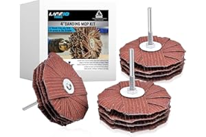 LINE10 Tools 4-inch Sanding Mop Kit, Moulding Flap Wheel Sander for Drill, 80, 120, 240 Grit Mop Sanders Brush, 1/4" Shank, Abrasive Flapper Sander for Woodworking, Contours, Finishing, Pack of 3