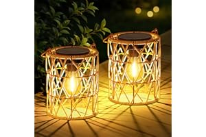 BUCASA Solarlampen für Außen Hängend, 2 Stück Solar Laternen für Draußen im Handgestrickte mit Hell LED-Glühbirne, Wasserdicht Boho Solar Lampions für Außen Tisch Balkon Garten Deko Weihnachten