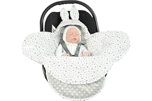 EliMeli Baby Einschlagdecke Babyschale Winter - Grau Mädchen Junge Decke Universal für Autositz, Kinderwagen Buggys und Babybett, Premium Qualität - Design Minky (Mint - Mint Stars)