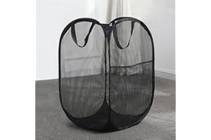 Delamiya Groß Netz-Wäschekorb Faltbar, Pop-up Faltbarer Wäschekorb, Zusammenklappbarer Laundry Baskets Faltbarer Stoffkorb mit Mesh, Wäschekorb mit Griffen für Kinderzimmer, Studentenwohnheim (1 Pack)