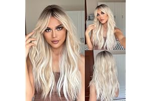 ‎TESTAR testar 24 Zoll Lange Blonde Perücke Ombre Blond Gewellt Mittelteil Perücken Für Frauen Natürlich Realistisch Synthetische Hitzebeständige Haarperücke Leimlose Perücken Für Cosplay/Mottoparty