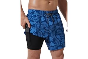 Arcweg Men's Swimming Shorts with Compression Liner Mens Swimming Trunks 2 in 1 Swim Shorts with Lining with Zipper Pockets Quick Dry Surfing Stretchy Beach Shorts