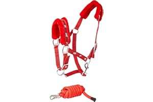 Cwell Equine NEW Horse print fur padded headcollars halter + matching lead RED Choice of Sizes (COB)