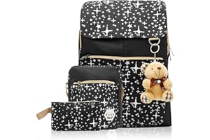 Pahajim Star Printed Canvas School Bag 3 en 1 Set, Incluye Bandolera, Bolsa de Almuerzo y Estuche para lápices, Linda Mochila Impermeable de Gran Capacidad para Niñas, Niños y Niños