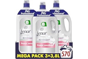 Lenor Professional Adoucissant Linge Liquide, 570 Lavages (3x3.8L), Peaux Sensibles, Fraîcheur et Douceur Irrésistible, Testé Dermatologiquement, Fabriqué en France
