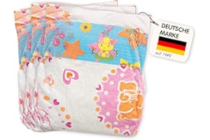 Heless 375 - Puppenwindeln, 3 Stück, am Bund bedruckt mit farbenfrohen Kindermotiven, wiederverwendbarer Klettverschluss, Größe 28 - 35 cm