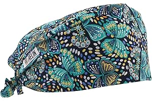 AELIN Calotta chirurgica dentista – Blu navy stampato farfalle – Capelli corti
