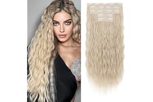 Clip in Hair Extensions, REECHO 5PCS Brown Hair Extensions 24" Thick Long Loose Waves hair extensions HE002 Invisible Lace Weft Natural Soft Hairpieces for Women – Blonde