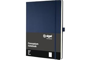 ‎SIGEL SIGEL CO684 Premium Notizbuch A4 blanko blau, Hardcover, 194 nummerierte Seiten, nachhaltiges Papier, mit Inhaltsverzeichnis, Stiftschlaufe, Falttasche, Gummibandverschluss, Conceptum