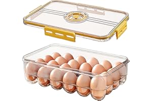 Eierbehälter,Eierbehälter für Kühlschrank,eier aufbewahrung für kühlschrank,Eierbox für 24 Eier,Deecam FrischeEier Behälter Plastik, eierbehälter für Kühlschrank mit Deckel(1 Stück) Transparent,Gelb
