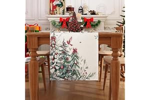 ETOLISHOP Tischläufer Weihnachten Weihnachtsbäume Obst Weihnachten Tischläufer Modern Winter Küche Tisch Dekoration,Rotkehlchen Weihnachtstischdecke Läufer Lichter für Winter Drinnen Urlaub Party 33 x 183 cm