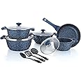 Prestige Essentials Granite 12 Piece Non-Stick Cast Aluminium Cookware sets | Induction Base | Non Stick Aluminium | Granite Casserole | Granite Fry Pan Blue