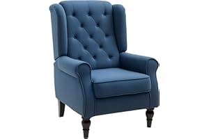 HOMCOM Poltrona Camera da Letto in Stile Francese con Ampia Seduta, Poltroncina Camera da Letto Trapuntato con Braccioli e Imbottitura, con Gambe in Legno per Soggiorno e Ufficio, Blu