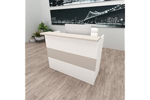 Henor Mostrador Ebro - 100x60/75x110 cm. Madera con Mesa Interior. Ideal para Recepción Atención Oficina Espacios Comerciales. Blanco Roble Stel.