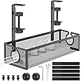 DECOHOME Under Desk Cable Management Tray, No-Drill Mesh Table Cable Basket for Managing Cables and Power Strips, No Screws Tidy Box Wire Organiser for Home, Office, Internet Cafe (Black, 1 Pack)