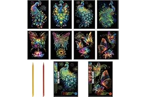KAOTPO Kratzbilder Set Erwachsene DIY Kratzbilder Bastelsets für Erwachsene und Kinder, Nachtleuchtend Scratch Art Painting DIY Set Erwachsene(Schmetterling+Pfaue)