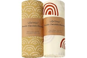 LEBZE LifeTree Copertina Mussole Neonato 120 x 120 cm, Swaddle Neonato Copertine Avvolgenti Mussola, Unisex Regalo Perfetto per il Bambino Pacco da 2