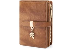 HNOOM Portefeuille Femme Petit Format Cuir PU Vintage Porte Monnaie Blocage RFID Porte Carte, Porte Feuille pour Femme avec 19 Emplacements de Cartes et éclair Poche à Monnaie (Marron)