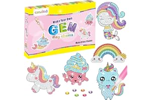 CXWIND 8 Pieces Big Gem Diamond Painting Kit for Kids Ages 4-12, 5D Diamond Art Craft Kits for Kids Create Your Own Gems and Keychain for Girls Kids Toddler