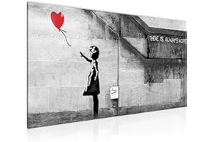 Runa Art Cuadro Decorativo Banksy Globo Chica 1 Parte Moderno Cuadro Lienzo no Tejido para Sala Arte Urbano Rojo 301612a