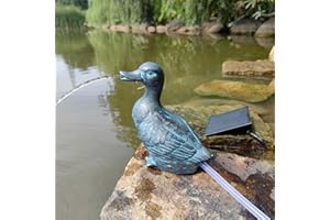 ARNUSA Garghilé solaire avec pompe, statuette d'étang avec pompe solaire et jeu d'eau, décoration de jardin en polyrésine effet bronze, fontaine solaire pour bassin de jardin et cours d'eau