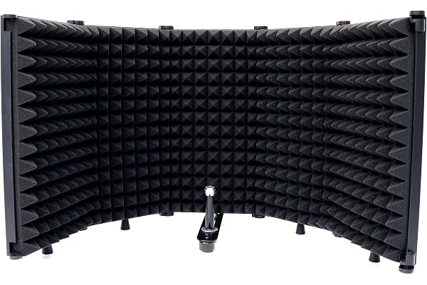 Tlingt Support Panneau d'isolation de microphone, bouclier acoustique, panneau d'isolation de microphone d'enregistrement en studio, à la fois pour montage sur pied ou dessus de table, noir, 5