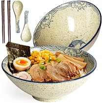 DEARBAG 800ml Ciotole Giapponesi per Ramen, Set di Giapponese Ramen Ciotola con Coperchio Bacchette e Cucchiai, Ciotola di Ceramica per Ramen, Insalata, Muesli, Minestra, Cereali (Salice, 2PCS