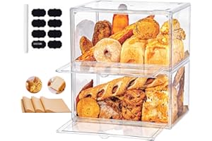 Wuciray Paneras 3 Compartimentos Panera Transparente Grande con 50pcs Papel Horno Etiquetas y Bolígrafo Expositor Bolleria (2#)
