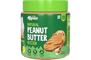 ALPINO Natural Peanut Butter Crunch 400g - 100% Roasted Peanuts - 30g Protein, No Added Sugar & Salt, Gluten Free – Plant Based, Unsweetened Peanut Butter Crunchy - as Seen on Shark Tank India