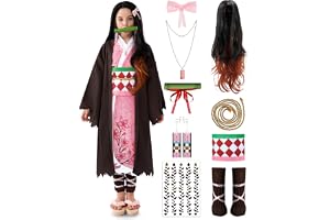 Spooktacular Creations Halloween-ninja kostymer för barn, kimono set med peruk för flickor, rosa animeoutfit för småbarn