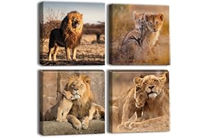 Artscope Stampe e Quadri su Tela 4 pz. Famiglia dei Leoni Immagine Fotografia Murale Tela Wall Art Bel Regalo per Home Decor Ristorante Cucina Regalo di Anniversario Compleanno 30x30CM