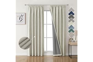Joydeco 100% Blackout Curtains Bedroom 55 x 96 Inch Drop, Faux Linen Pencil Pleat Thermal Insulated Drapes with Coating Back Layers for Room Darkening Privacy Protection, 2 Panels, Light Beige
