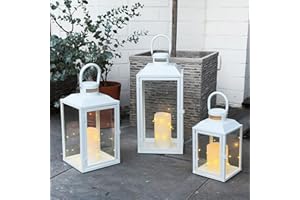 MOJAWO Set di 3 lanterne da giardino, lanterne in metallo, decorazione per esterni, metallo, bianco, altezza 24/33/41 cm