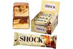 FitnesSHOCK Proteinriegel Set Protein Bar ohne Zusatz von Zucker mit hohem 20% Proteingehalt low carb Fitness Eiweissriegel fast zuckerfrei (1g) ballaststoffreich, Knusprige Haselnuss, 12x50g