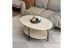 ‎HANAH HOME Hanah Home Elegant Coffee Table, Travertine Color, 90 x 36 x 60 cm | 100% Melamine Coated Particle Board, 18 mm Thick | Stylish Marble Design for Modern Living Spaces