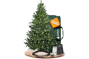 ‎ARTITREE ArtiTree Künstlicher Weihnachtsbaum 180 cm – 100 % Spritzguss Nordfichte mit LED | Premium Tannenbaum naturgetreu inkl. FSC-Holzständer & Aufbewahrungstasche