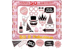 YIIIGOOOD 50. Geburtstag Photobooth 30 Stück Foto Requisiten und 1 Stück Aufblasbarer Fotorahmen 50 Geburtstag Party Fotorequisiten Rosegold Fotoaccessoires Deko