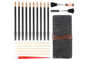 Bigxin 19Pcs Herramientas de Pintura de Rascar Incluye 10 Lápiz para Rascar, 5 Palo de Bambú, 2 Cepillo Negro, 1 Plumas Scratch Art Rojo, Lápiz de Dibujos de Rascar con Una Bolsa (19 piezas)