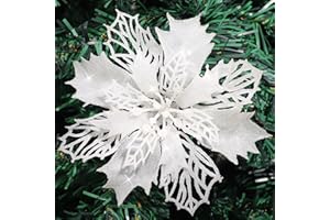 Sunshine smile 15 Stücke Weihnachten Funkeln Weihnachtsstern Blumen,Künstliche Weihnachten Blumen,Weihnachtsblumen Dekorieren,Christbaumschmuck Glitter Poinsettia,Weihnachtsbaumschmuck Ornament