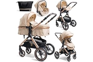 BEBELISSIMO - Poussette combinée trio 3 en 1 - siège auto 0m – nacelle – dès la naissance – jusqu’à 22kg – Premium - beige