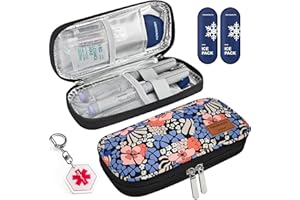 ‎KEKHEALTH KEKHEALTH Insulin Pen Kühltasche Reisen mit QR Medizinischer Warnung,Tragbarer Medikamenten Kühltasche klein,Insulin Kühltasche Diabetiker Tasche mit 2 Kühlung(Blumen)