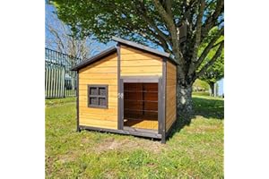 ANIMAL VALLEY Niche Malinois Casita Perro Exterior con Puerta Segura de Malla y Ventana Lateral Talla XL