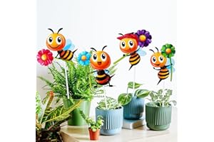 Giyiprpi 4 PCS Metal Bee Garden Stakes Decorative, Colorful 12.2 Inches Outdoor Bee Garden Decor stakes, Vivid Bee Yard Art Ornaments for Lawn Porch Pathway Patio Plant Pot Flower Bed