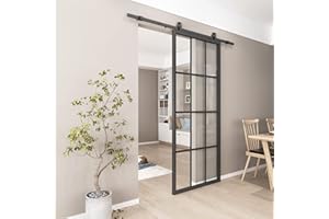 BARNSMITH 6.6FT/200cm Sliding Door Track Kit, Heavy Duty Black Steel Barn Door Rails, POM Ceiling Mount Roller Hanger, for Aluminum Frame Glass Sliding Door